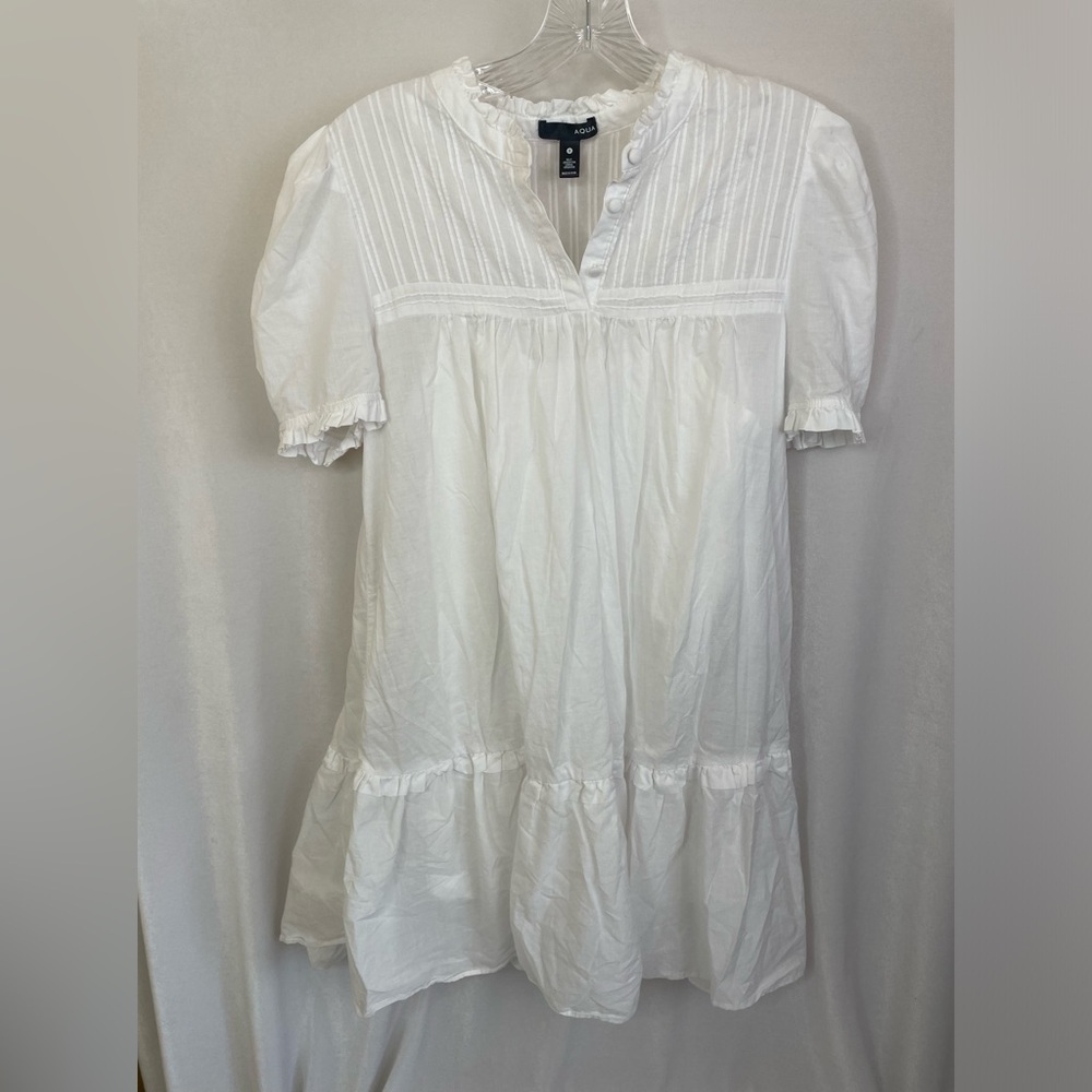 Aqua White Mini Dress with Pintuck Bodice